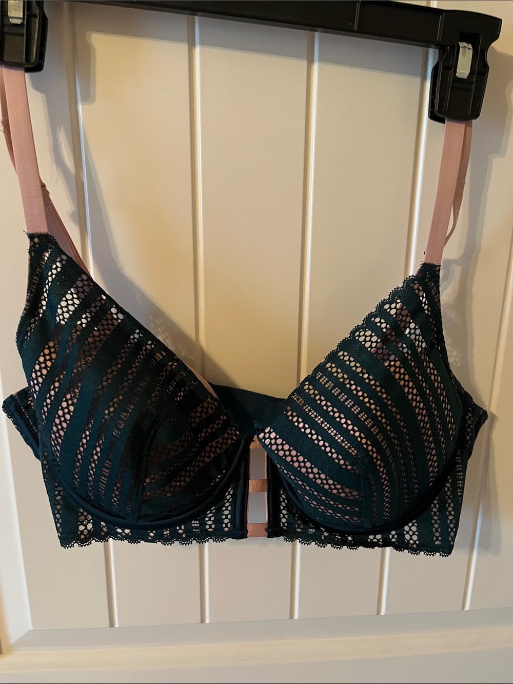 Victoria's Secret Teal Lace Push-Up Bra with Blush Straps